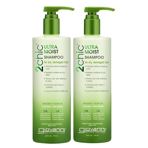 GIOVANNI 2chic Ultra-Moist Shampoo and Conditioner Set- Avocado & Olive Oil, Creamy Hydration Formula, Enriched with Aloe Vera, Shea Butter, Botanical Extracts, No Parabens, Color Safe - 24 oz