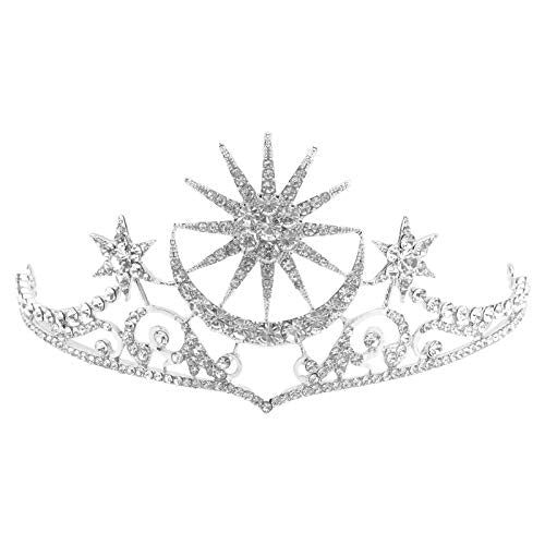 FRCOLOR Star Crown Rhinestone Moon Tiara Star Hair Accessories Silver Star Headband Moon Headpiece For Women Girls Helloween Wedding Brides Crowns Goddess Halo Crown Jewelry Headwear