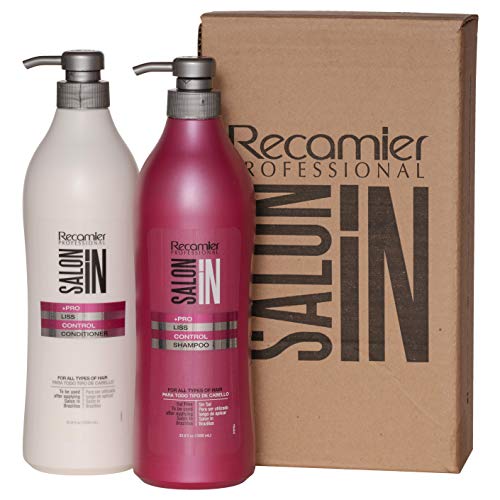 RECAMIER Anti Frizz Shampoo Liss Conditioner Detangler Set | Champu y Acondicionador Pack 33.3 OZ