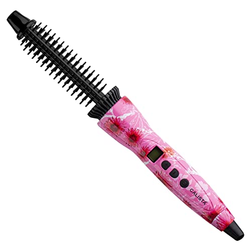 Perfecter Hair Styler - Heated Round Brush Curling Iron, Professional Ionic Hair Styler Curling Wand for All Hair Types, Flexible Bristles, Long Lasting Curls (3/4", Pink Floral)