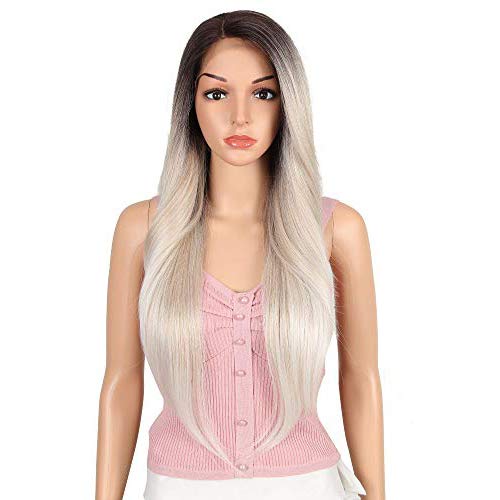 Joedir 28" Long Straight 13x4 Lace Frontal Wigs for Black Women Free Part Lace Front Wigs with Baby Hair Natural Hairline Black Root Easy-360 Synthetic Hair Wig Heat Resistant Fiber (Ombre Blonde)