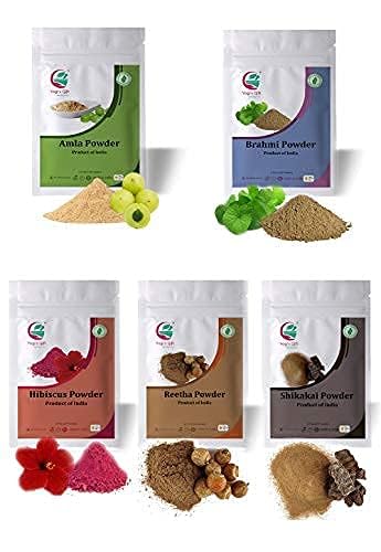 Herbal Hair Care Combo Pack (500 Grams /17.65 Ounce) | Organic Hair Mask | Brahmi Powder, Amla Powder, Reetha Powder (Aritha), Shikakai Powder & Hibiscus Powder | Ayurvedic Powders for Hair Growth.