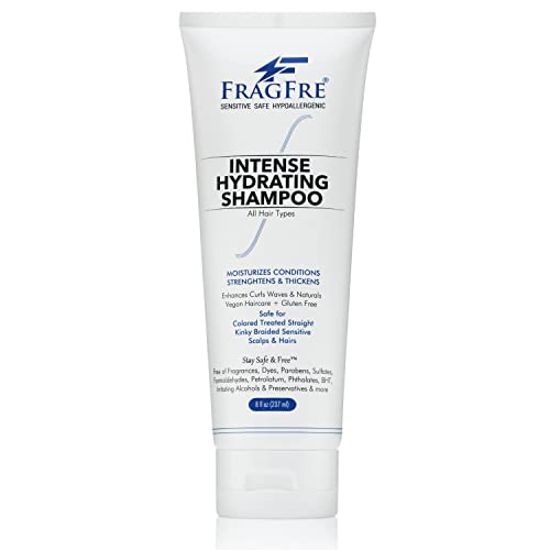 FRAGFRE Intense Hydrating Shampoo 8 oz - Fragrance Free Hypoallergenic Sulfate Free Moisturizing Shampoo - Safe on Colors and Sensitive Scalps - Strenghtens Dry Hairs - Vegan Gluten Free Cruelty Free