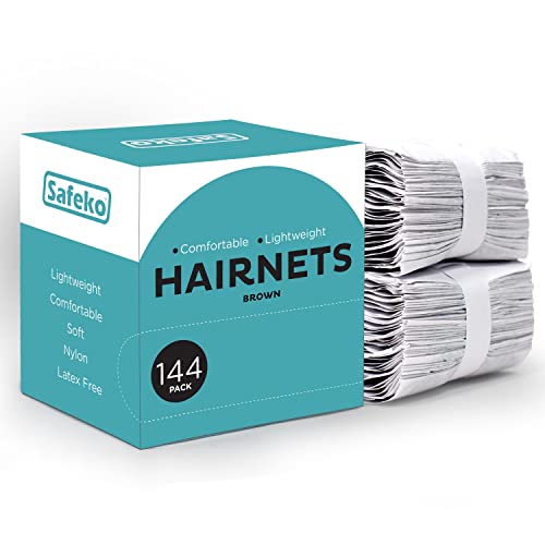 SAFEKO Hair Nets 144 PCS, Individually Wrapped, Lightweight Nylon Hairnets, Latex-Free | Dark Brown, Large (24")