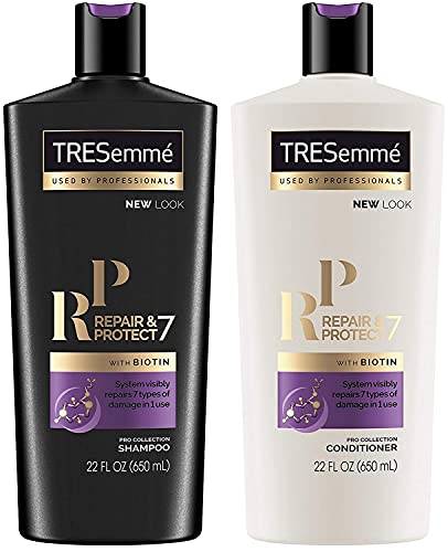 TRESemme Shampoo and Conditioner Set, Repair & Protect 7 with Biotin, Visibly Repairs 7 Types of Styling Damage and Strengthens Hair, 22 Fl Oz each