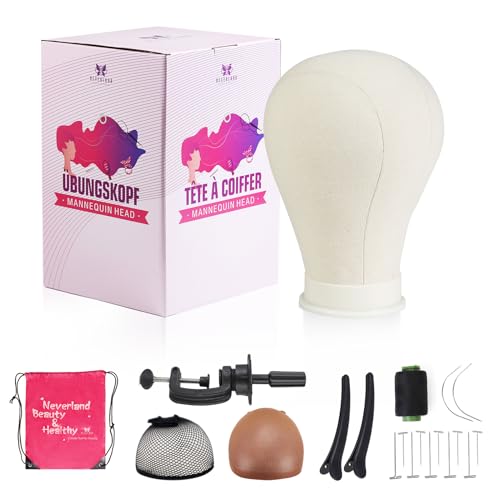Neverland Beauty & Health 23 Inch Wig Head,Wig Stand with Head,Canvas Mannequin Head for Wigs,Manikin Head Block Set for Wigs Making Display with Wig caps,T Pins Set ,Hair Clip