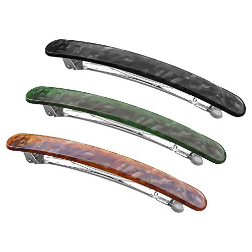 HYFEEL Long Hair Barrettes Stylish French Automatic Hair Clips Ponytail Holders Large Acrylic Resin Hairgrip Clasp Clamp for Women Thick Hair, Fashion Hair Accessories Green Brown Black 3 Pack