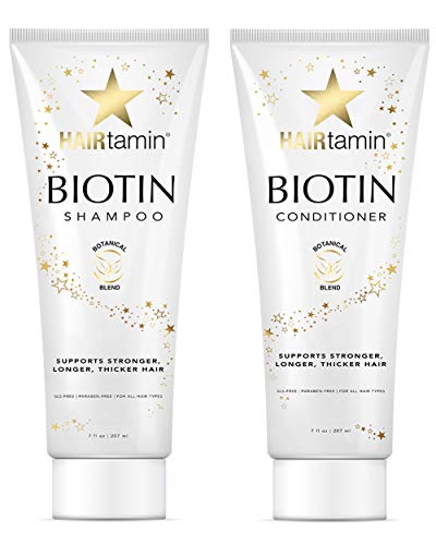 HAIRtamin Shampoo and Conditioner Set - Paraben & Sulfate Free, Volumizing & Moisturizing, Natural Biotin Shampoos and Conditioners, Gentle Moisturizer on Curly & Color Treated Hair