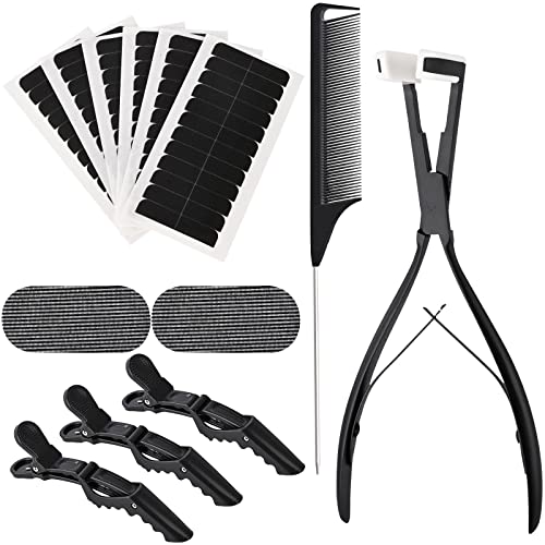 EHDIS Hair Extensions Tools Kit Tape in Hair Sealing Pliers Flat Surface Hair Extension Tools with Double Sided Replacement Adhesive Hair Extension Tape Tabs (Black)
