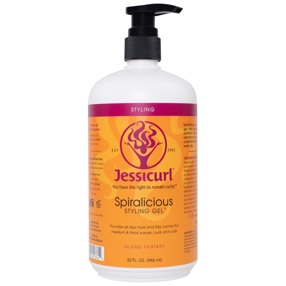 Jessicurl, Spiralicious Gel, Island Fantasy, 32 Fl oz. Curl Defining, Curly Hair Products, Hair Gel for Curly Hair and Frizz Control, for all hair types