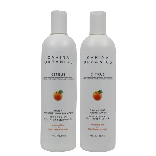 Carina Organics Citrus Daily Light Conditioner and Citrus Daily Moisturizing Shampoo Bundle, Organic Hair Shampoo and Conditioner Set360 ml (Pack of 2)