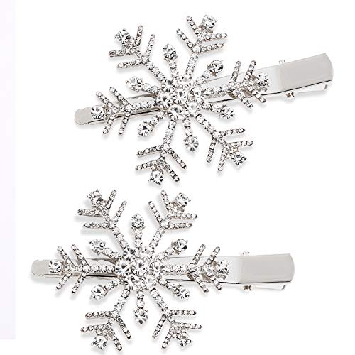 HZEYN Christmas Snowflake Hair Clips Winter Holiday Jewlry Big Crystal Snowflake Hairpin Barrette Wedding Bridal Hair Accessories (Silver)