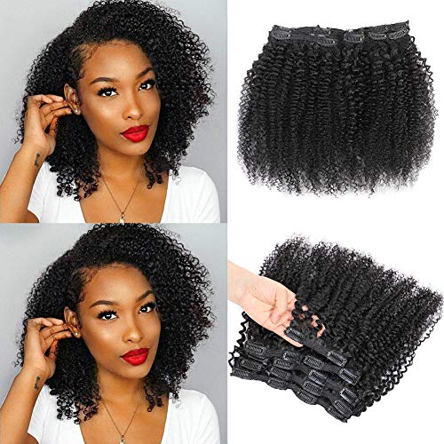 Kinky Curly Clip In Hair Extensions for Black Women Human Hair, Urbeauty 16 inch Curly Clip in Human Hair Extensions, 3C Afro Coily Hair Clip Ins for African American Black Women