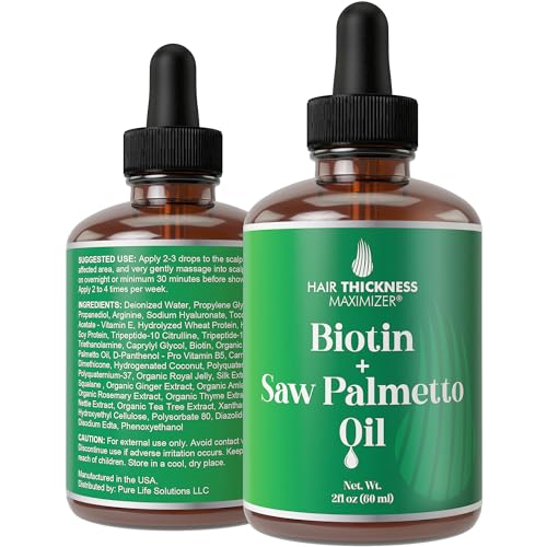 Biotin + Saw Palmetto Oil For Hair Growth. With Vitamin E, Rosemary Extract, Amla. Vegan Thickening, Moisturizing, Strengthening Serum For Women, Men. Scalp Treatment For Weak, Dry Hair 2oz