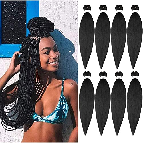Pre Stretched Braiding Hair Natural Black - 20''8 Packs Braid Crochet Hair Hot Water Setting Professional Soft Yaki Texture (20inch,#1B)