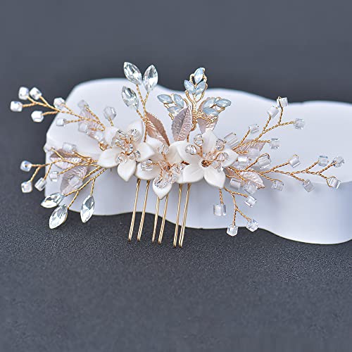 Gold Hair Accessories for Brides, Wedding Hair Comb Clip Bridal Crystal Hair Accessories for Brides, Bridesmaid Prom, Party, Bridal Hair Piece (Comb)