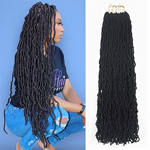 26 Inch Soft Locs Crochet Hair 7 Packs Faux Locs Crochet Hair Pre Looped Locs Hair Braids Goddess Locs Hair Black Distressed New Locs for Black Women(26 Inch (Packs of 7), 1B#)