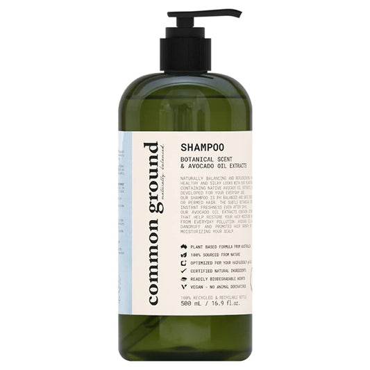 Common Ground Volumizing Natural Shampoo, Paraben and Cruelty Free, Organic, Vegan, Plant-Based, Botanical Scent, Avocado Oil, pH5.5, Healthy Scalp, Shine, Color Safe for Men, Women