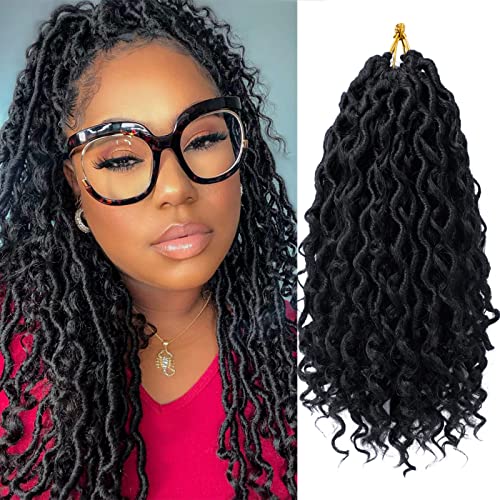 Goddess Locs Crochet Hair 10 Inch, 7 Packs Faux Locs Crochet Hair for Black Women, Boho Locs Crochet Braids Pre Looped River Locs Crochet Hair with Curly Ends (10 Inch 7 Packs, 1B)