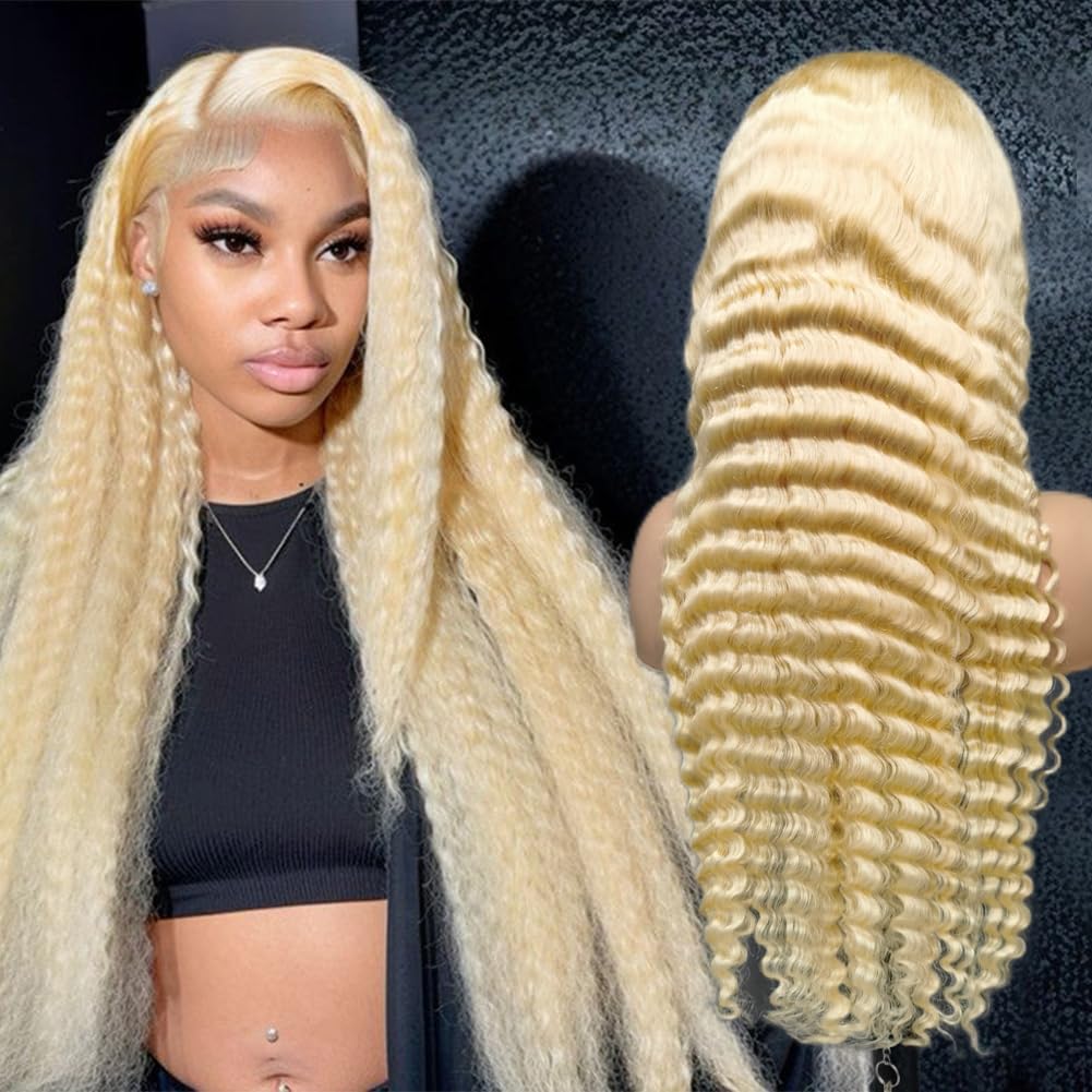 ELISHEVA 613 Deep Wave Lace Front Wig Human Hair 13x4 Blonde Lace Front Wigs Human Hair 180% Density Glueless Wig Human Hair Pre Plucked with Baby Hair 613 HD Lace Frontal Wig for Women 20 Inch