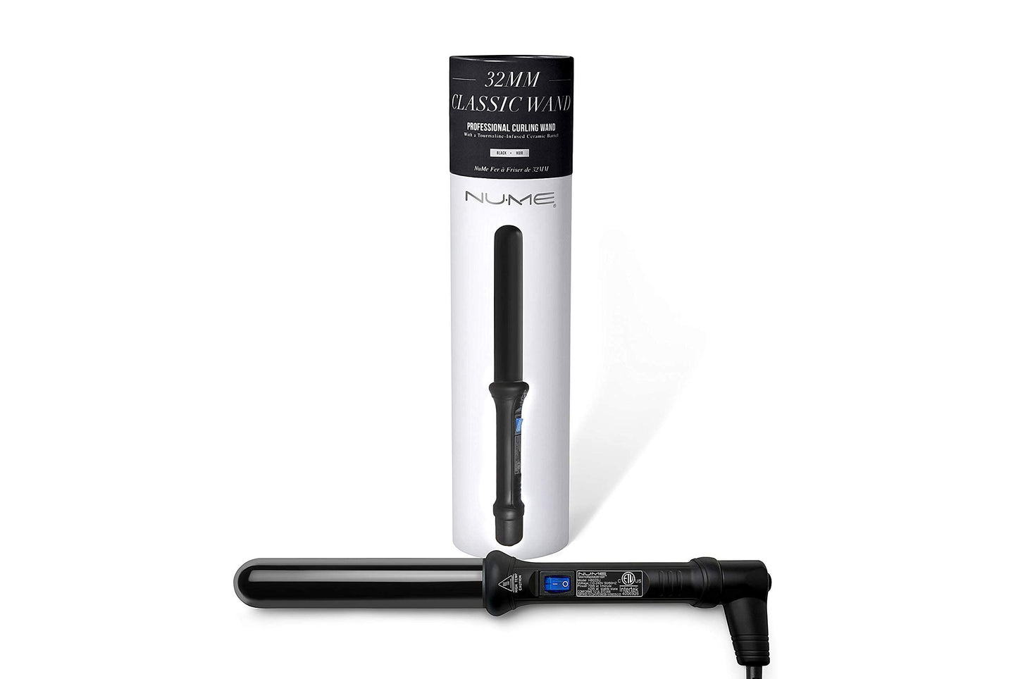 NuMe Classic Ceramic Curling Wand - Tourmaline 1.25 Inch Barrel Hair Curler, Negative Ion Conditioning, Far Infrared Heat - All Hair Types - Black