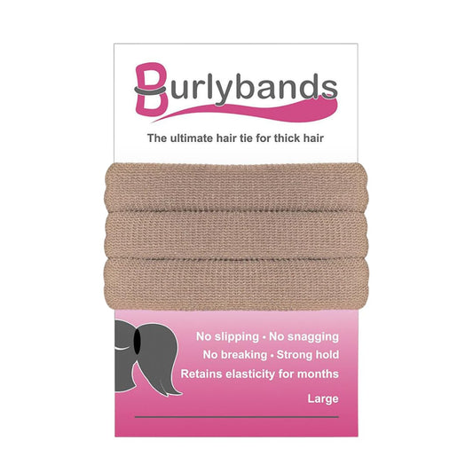 Burlybands Large Hair Ties for Thick Heavy or Curly Hair. No Slip No Damage Seamless Ponytail Holders Scrunchies Sports Thick Hair Ties - Hair Bands - Curly Hair Accessories (Lt Brown 3 Pcs)