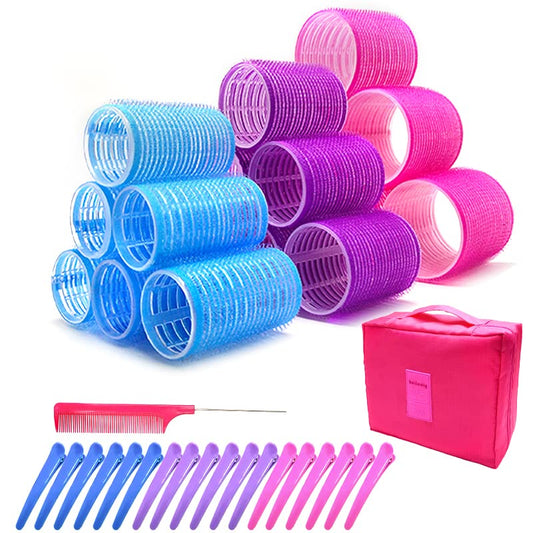 Hair Rollers, 38 Pcs Hair Rollers for Medium Hair, Large Self Grip Hair Rollers Set, Rollers Hair Curlers for Women Girls Blowout Look
