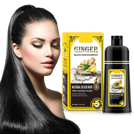 500ml Ginger Black Hair Shampoo, Ginger Shampoo Fast Black Hair Hair Color Dye Nourishing Shampoo, 2-in-1 Semi Permanent Shampoo Last 30 days,5 Minutes Finsh