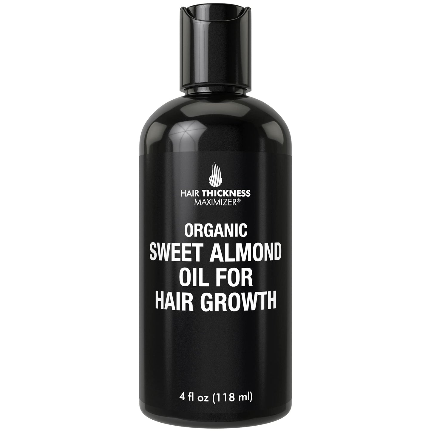 Organic Sweet Almond Oil For Hair Growth by Hair Thickness Maximizer. Pure, Organic, Cold Pressed Almond Oil Stop Hair Loss. Hair Thickening Treatment Serum to Replenish Hair Follicles for Men, Women