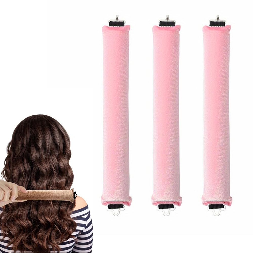 Rukebu Heatless Hair Curler, Heatless Hair Curlers to Sleep in, No Heat Curls to Sleep for Curl Rods with Hook, Overnight Heatless Curls for Blowout Hair, For Long Medium Hair (Pink)