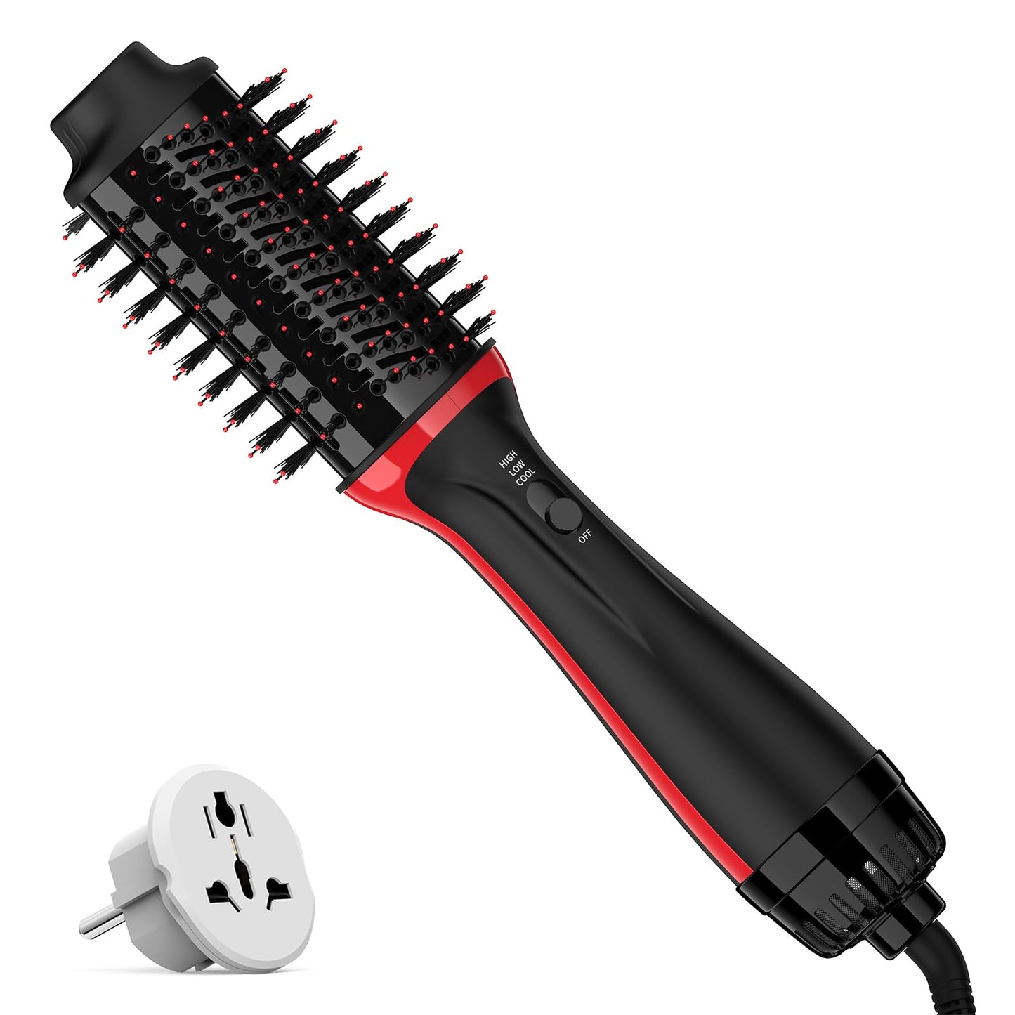 Plus 2.0 Dual Voltage Hair Dryer Brush with European Plug, 110V-120V/220V-240V Blow Dryer Brush for European Travel Hot Air Brush and Styler Volumizer with Negative Ion Anti-frizz Ceramic Titaniu