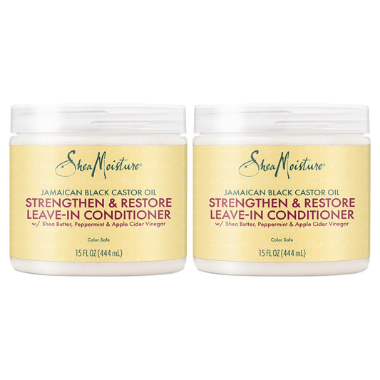 Shea Moisture Leave in Conditioner with Jamaican Black Castor Oil for Hair Growth, Strengthen & Restore, Vitamin E, Curly Hair Products Safe for use on Hair Color, Family Size (2 Pack - 15 Oz Ea)