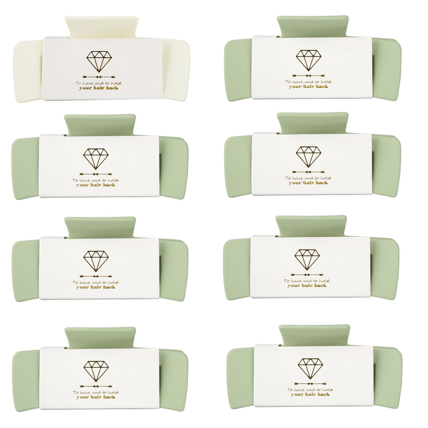 Loanzeg Bridesmaid Hair Claws Bachelorette 4.1 Inch Square Hair Clips Set of 8 Bridal Shower Rectangular Hair Claw Clip ideas Gift for Wedding Party Favors Bridesmaid Proposal Gifts(White&Sage Green)