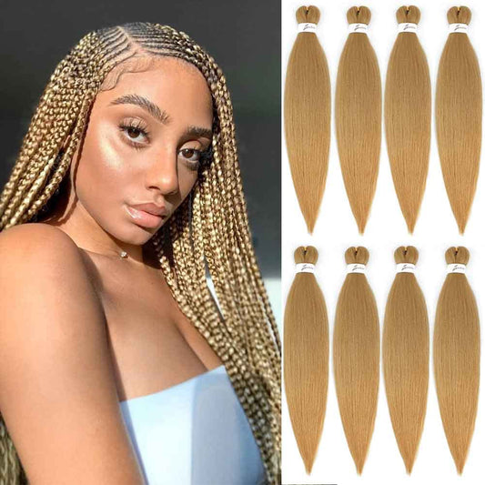 SOKU Pre Stretched Braiding Hair Extensions 24 Inch - 8 Packs Strawberry Honey Blonde Box Braids Synthetic Professional Crochet EZ Braid Neat Yaki Texture Hot Water Setting