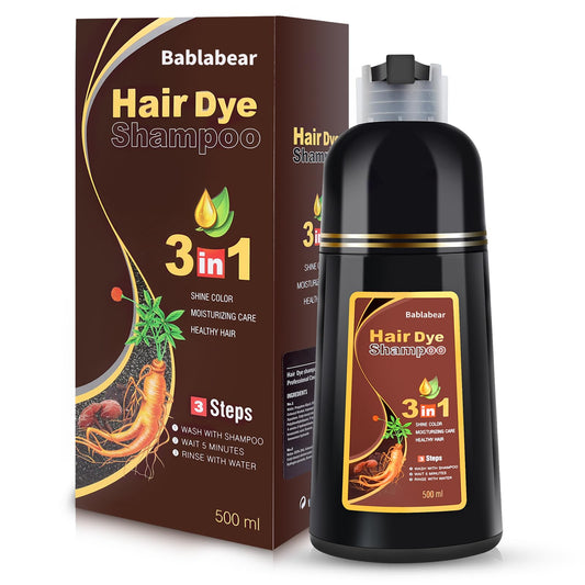 Bablabear Chestnut Brown Hair Color Shampoo for Gray Hair 500ML Instant Hair Dye Shampoo for Men & Women-3 in 1 Color Shampoo for Dark Hair-Colors in Minutes-Long Lasting-Safe & Easy to Use