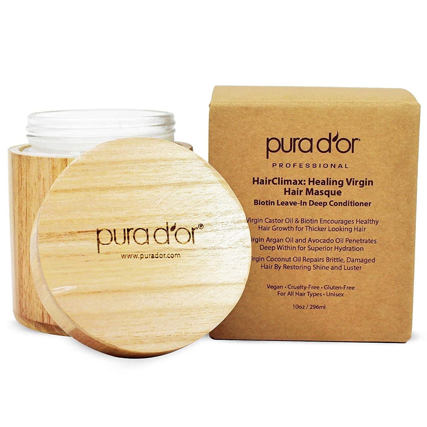 PURA D'OR HairClimax Biotin Healing Virgin Hair Masque (10oz) - Deep Conditioning Leave-In Treatment Mask with Argan Oil, Castor Oil & Coconut Oil - Helps Rejuvenate Brittle Strands & Restores Shine