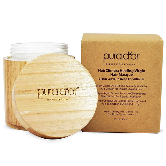 PURA D'OR HairClimax Biotin Healing Virgin Hair Masque (10oz) - Deep Conditioning Leave-In Treatment Mask with Argan Oil, Castor Oil & Coconut Oil - Helps Rejuvenate Brittle Strands & Restores Shine