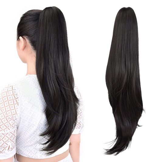 ponytail extension,24" claw clip hair extensions ponytail Long straight hair Hair Extension Natural Looking Synthetic Hairpiece for Women Natural Black