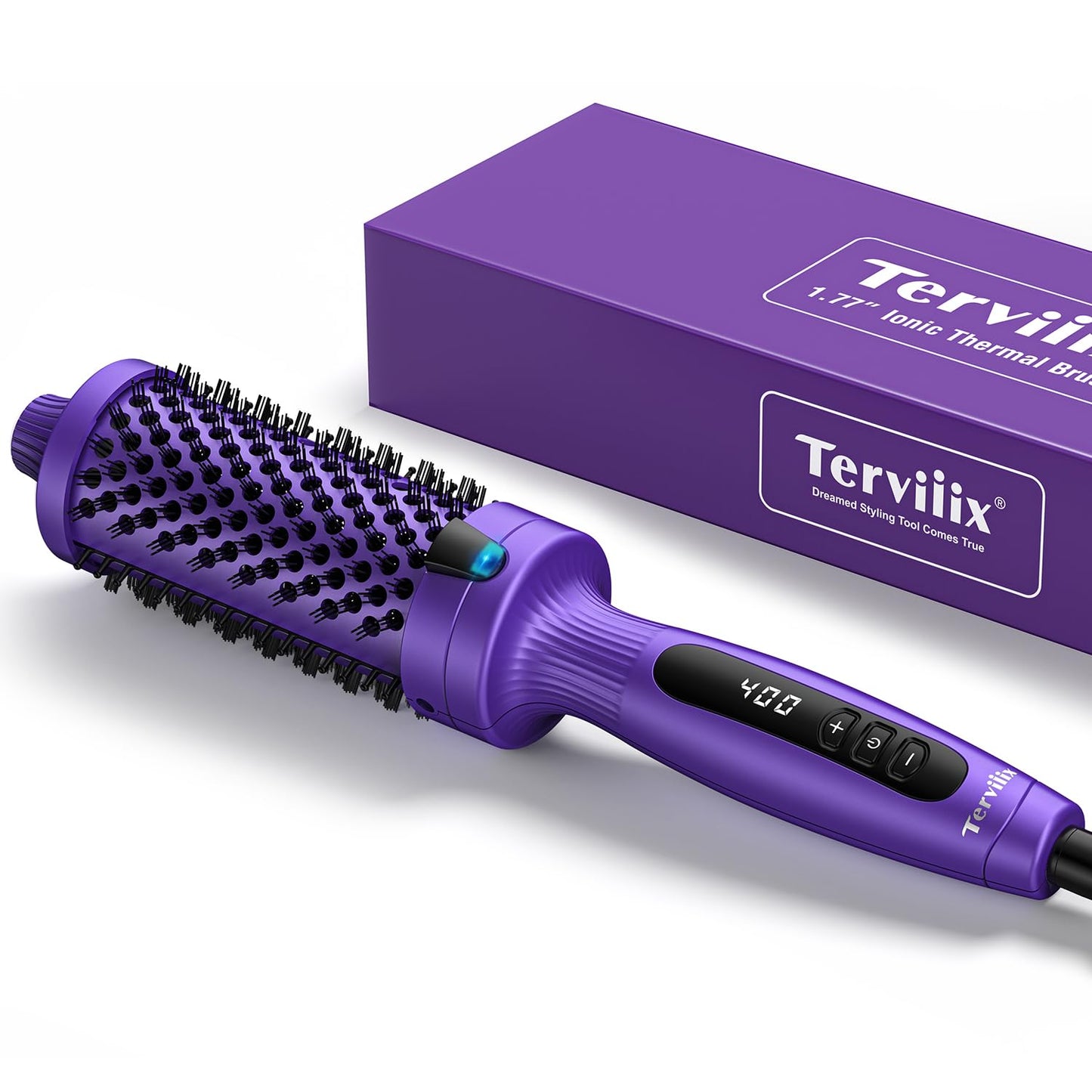 Terviiix 1.77 Inch Thermal Brush, Double MCH Ceramic Hot Brush Tourmaline Ionic 2 in 1 Heated Hair Curling Wand Brush, Digital Display 9 Temperatures Curling Iron Dual Voltage for Long Hair