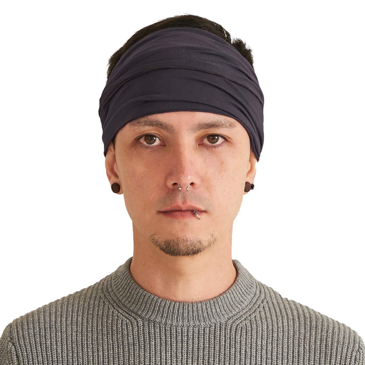 Dark Gray Japanese Bandana Headbands for Men and Women – Comfortable Head Bands with Elastic Secure Snug Fit Ideal Runners Fitness Sports Football Tennis Stylish Lightweight L