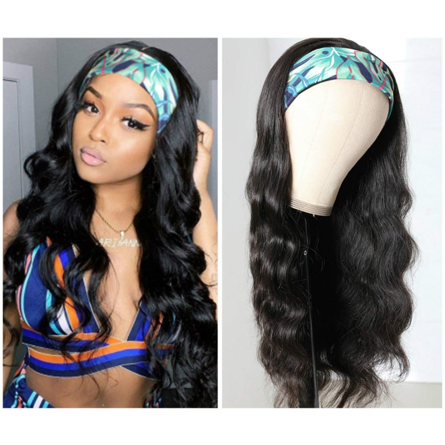 catti Body Wave Headband Wig Human Hair Wigs for Black Women Headband Wigs Human Hair Glueless Brizilian Virgin Hair None Lace Front Wigs Machine Made Headband Wig 150% Density (20" Headband wigs)