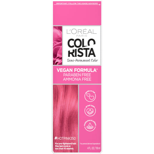 L'Oreal Paris Colorista Semi Permanent Hair Color for Bleached or Blonde Hair, Color Depositing Hair Mask Formula, Hot Pink