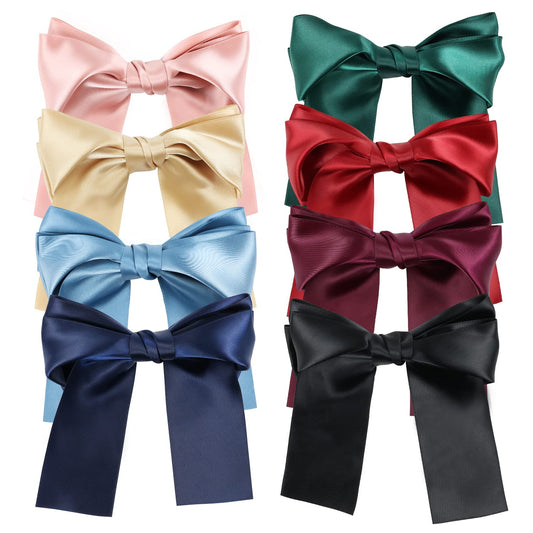 Lawie 8 Pack 6 Inch Long Hair Ribbon Bow Alligator Clips Barrettes for Girls, Bowknot Satin Bows for Hair, Big Hair Bows for Women, Pink Red Blue Green Black Christmas Hair Bows Clips Accessories