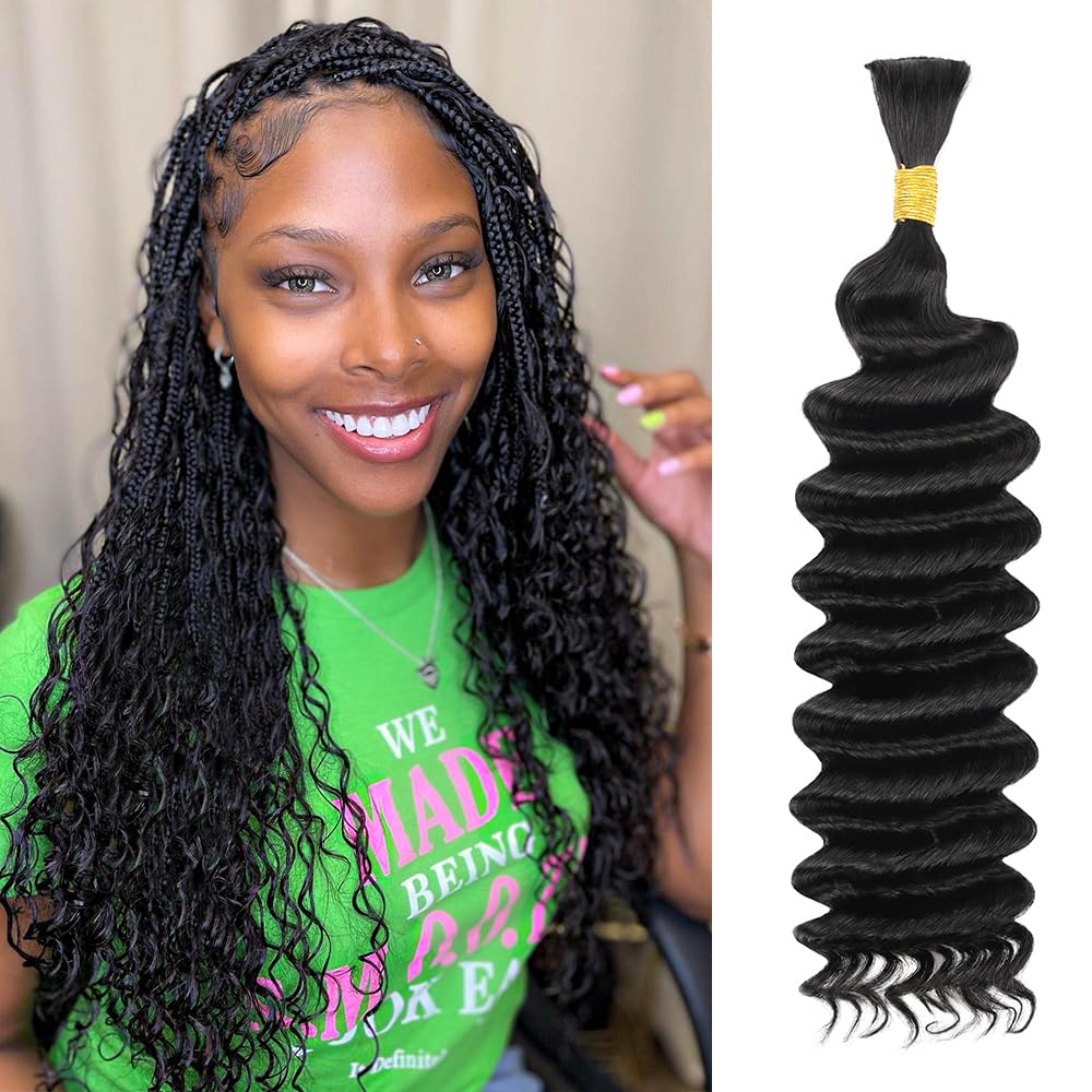 Human Braiding Hair 20 Inch 1Bundle/50g Deep Wave Bulk Human Hair for Braiding No Weft 100% Unprocessed Curly Micro Human Hair Braiding Hair Extensions for Boho Braids Wet and Wave #Natural Color