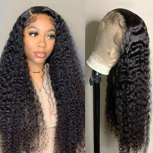 Kdmidun Glueless Wigs Human Hair Pre Plucked 13x4 HD Lace Front Wigs Human Hair for Women Deep Wave Lace Frontal Wigs Human Hair 180% Density Curly Human Hair Wigs Natural Black Color 20 Inch