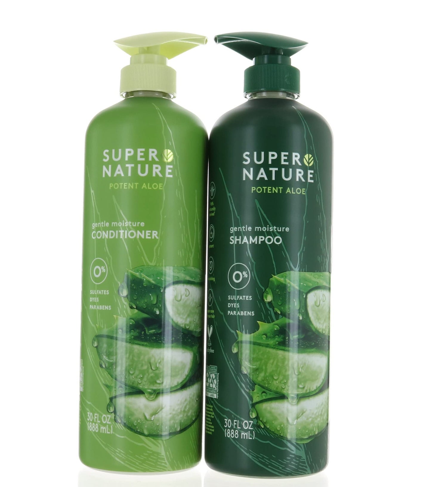 Super Nature Potent Aloe Gentle Moisture Shampoo and Conditioner Sulfates Free, 30 Fl Oz