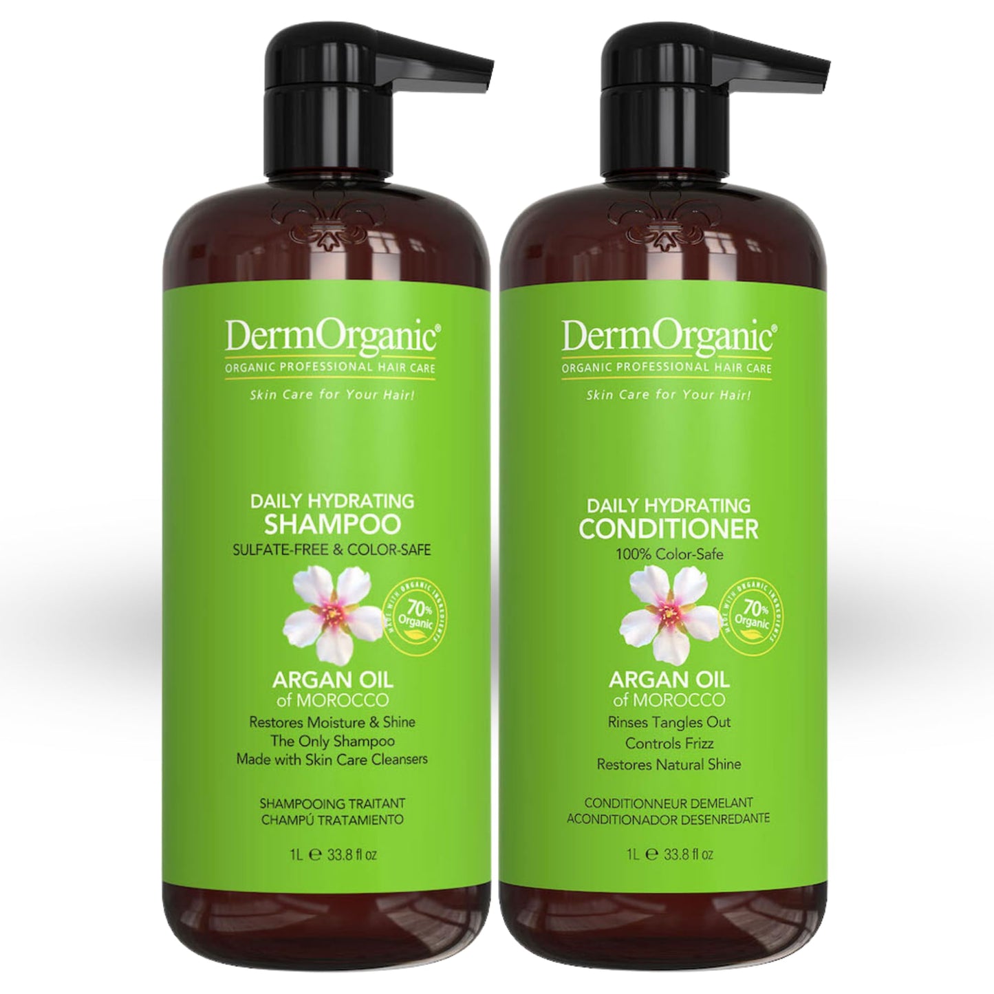 DermOrganic Argan Oil Daily Hydrating Hair Care-Sulfate Free & Color Safe-SHAMPOO+CONDITIONER DUO 33.8 oz