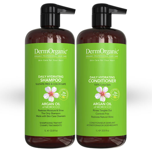 DermOrganic Argan Oil Daily Hydrating Hair Care-Sulfate Free & Color Safe-SHAMPOO+CONDITIONER DUO 33.8 oz