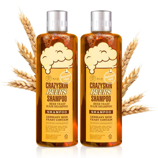 CRAZY SKIN German Beers Shampoo - BIOTIN shampoo for hair loss, Rich with Beer Yeast for Hair Regrowth and Thickening, thinning hair, Sulfate/Chemical free 20.30 fl oz(300ml) X 2set