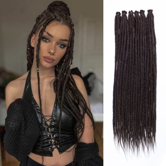 Leeven 24 Inch Synthetic Dreadlock Extensions 20 Strands Thin Chocolate Brown SE Dreads Handmade Reggae Style Crochet Hair 0.6 cm Width Loc Extensions for Women Men #4